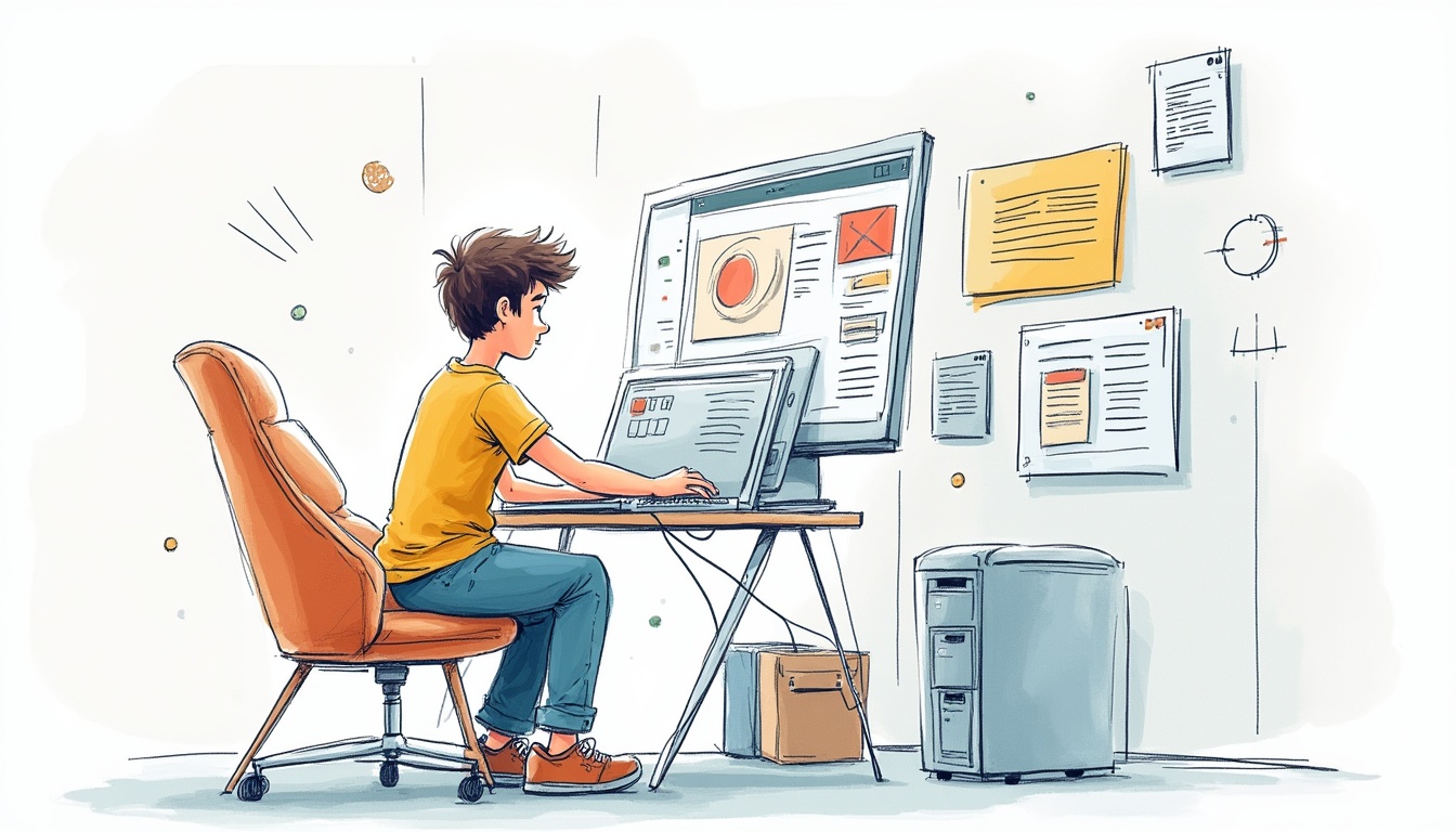 Ilustrație digitală cu elemente de inteligență artificială și web design pentru crearea unui site web modern în 2026.