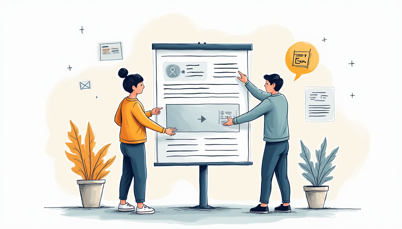 Ilustrație cu un dezvoltator web care lucrează la un site web, simbolizând servicii creare site web