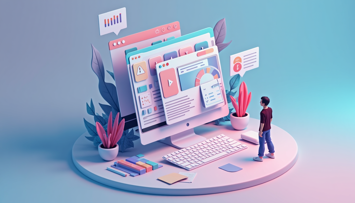 Ilustrație cu procesul de crearea website și decizii importante